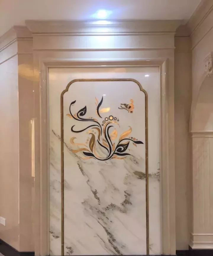 石材水刀拼花工藝 | 玄關(guān)電視背景墻設(shè)計案例