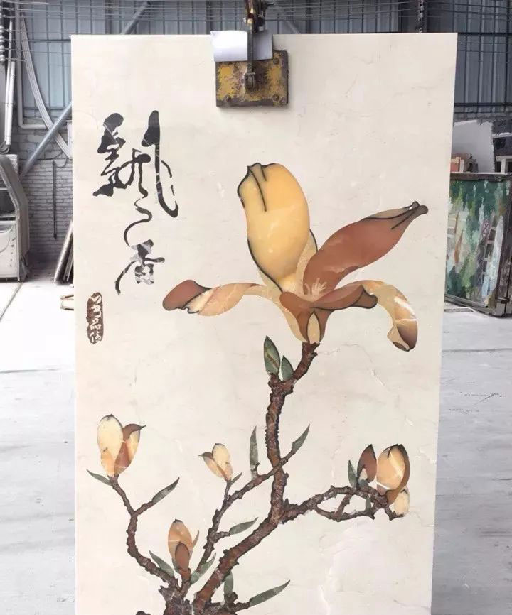 石材水刀拼花工藝 | 玄關(guān)電視背景墻設(shè)計案例