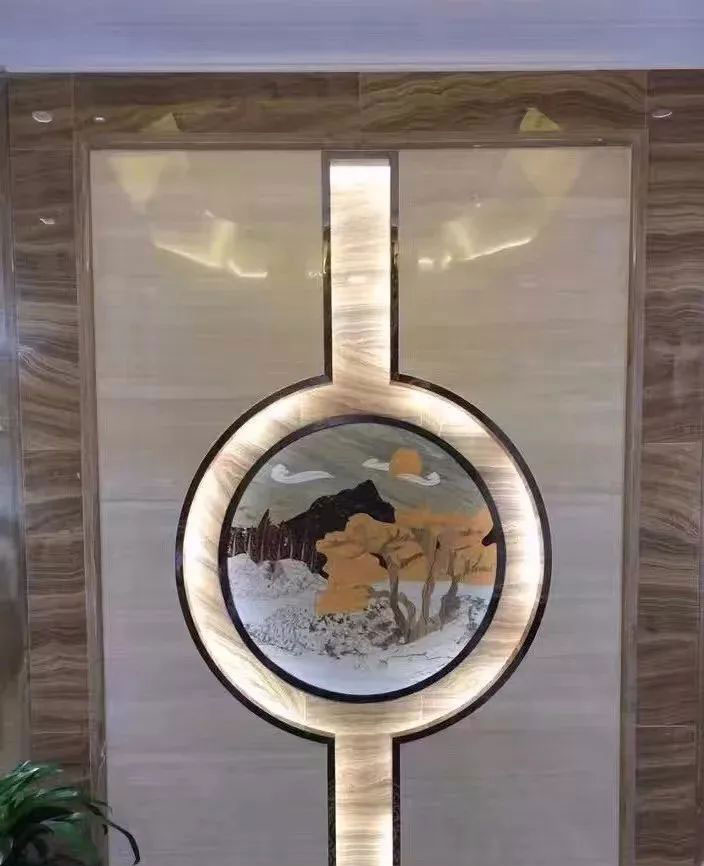 石材水刀拼花工藝 | 玄關(guān)電視背景墻設(shè)計案例